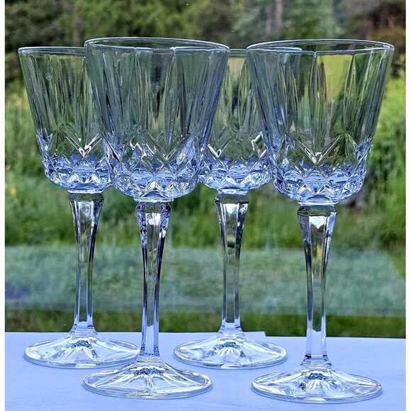 Block Olympic Crystal Wine Glasses 7.25" vtg square bowl fine cut glass (4) - Picture 1 of 10